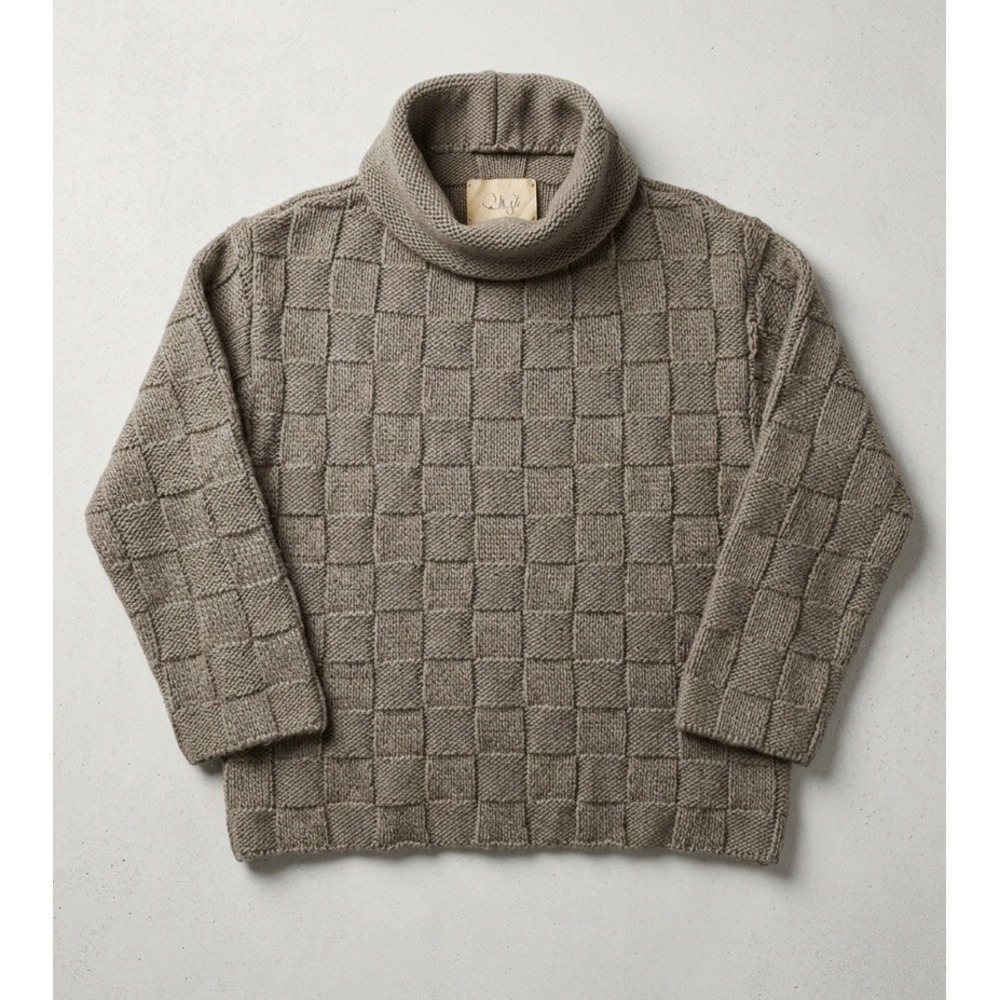 Annette Görtz Vintage Taupe Gray Chunky Grid Cotton Mohair Cowl Neck Sweater M